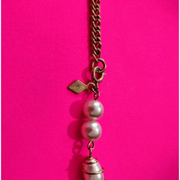 Sarah Coventry Vintage Gold Tone Chain Faux Pearl Pendant Long Necklace Jewelry - Picture 8 of 16